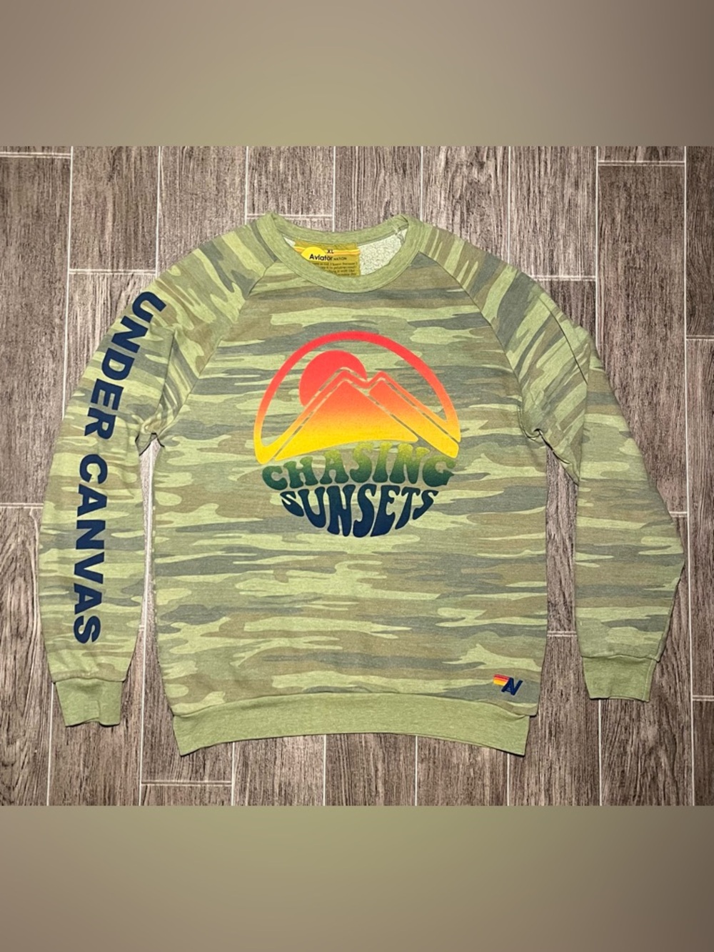 Aviator Nation Camo Chasing Dreams Crewneck Sweatshirt Fleece Lined Men’s XL